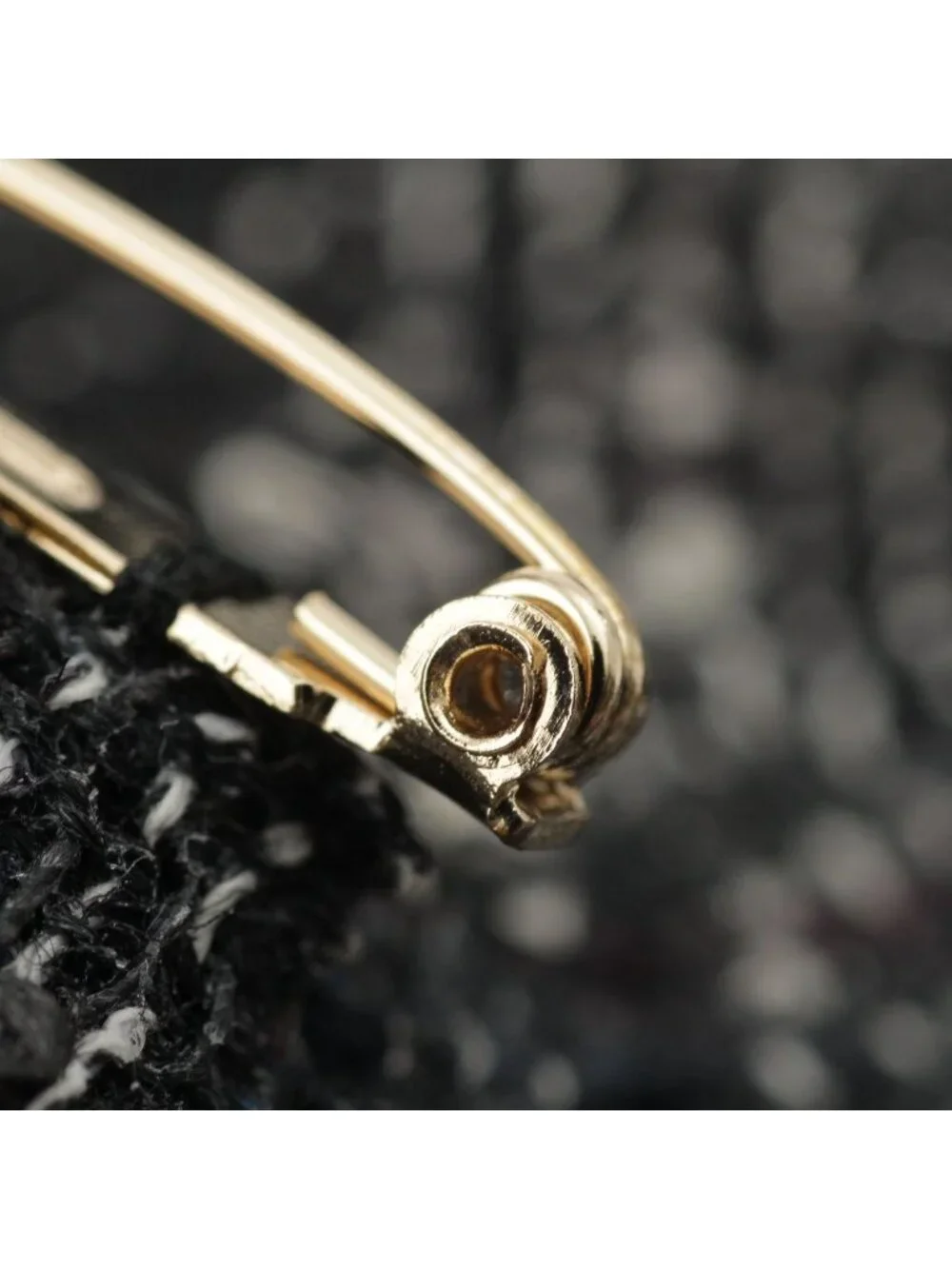 Chanel Tweed Wool Contrast Flower Motif Corsage Brooch Black White